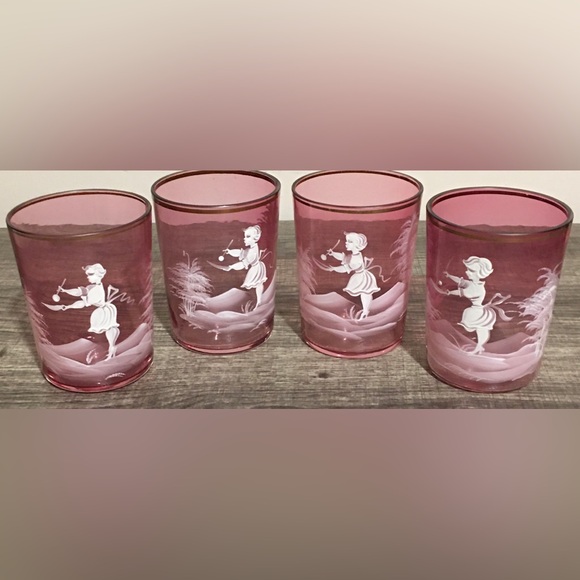 Mary Gregory Etched Pink Glass Tumbler Cup Perfect Condition Early 1900 (4) - Picture 1 of 2